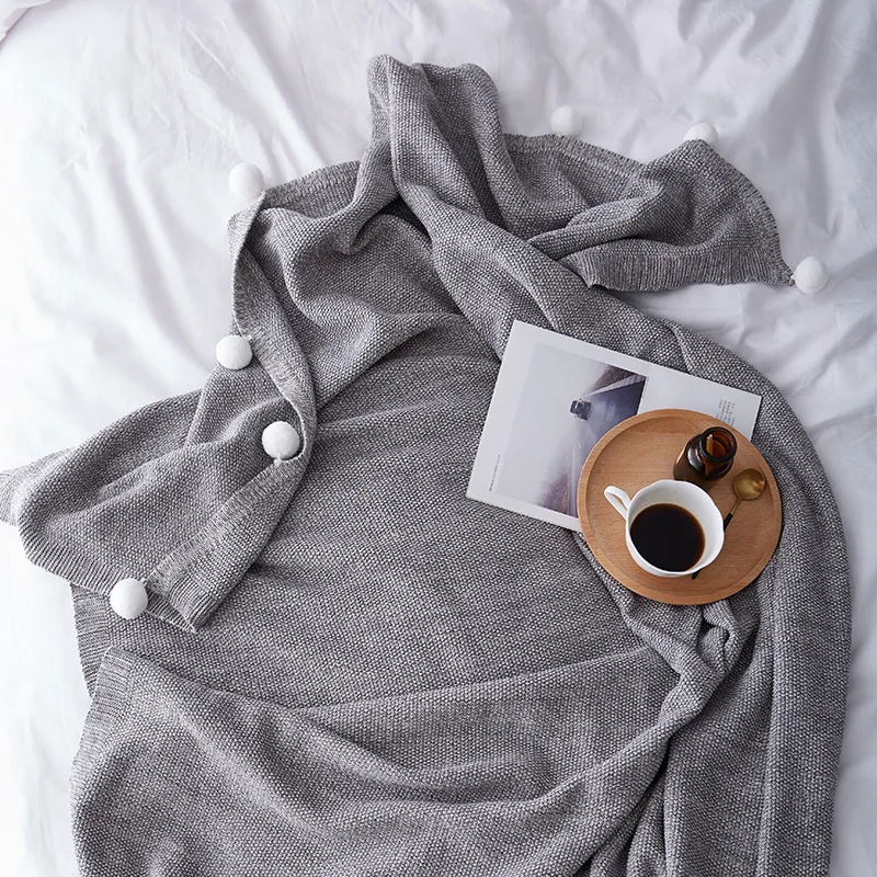 

Hair Ball Multifunctional Sofa Blanket Cotton Solid Color Knitting Line Blanket Summer Air Conditioning Blanket Bed Tail Blanket