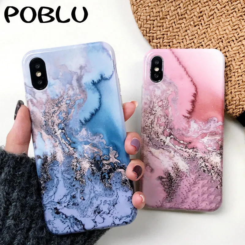 POBLU Hot Stamping IMD TPU Soft Back Phone Cover For iPhone XR XS Max 6s 7 8Plus Fashion Marble Texture Phnom Penh Pattern Case |