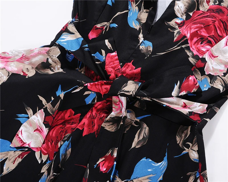 Kostlish Print Summer Dress Women 2017 Sleeveless Big Swing Belt Tunic Vintage Dress Elegant Rockabilly Party Dresses Sundress (92)