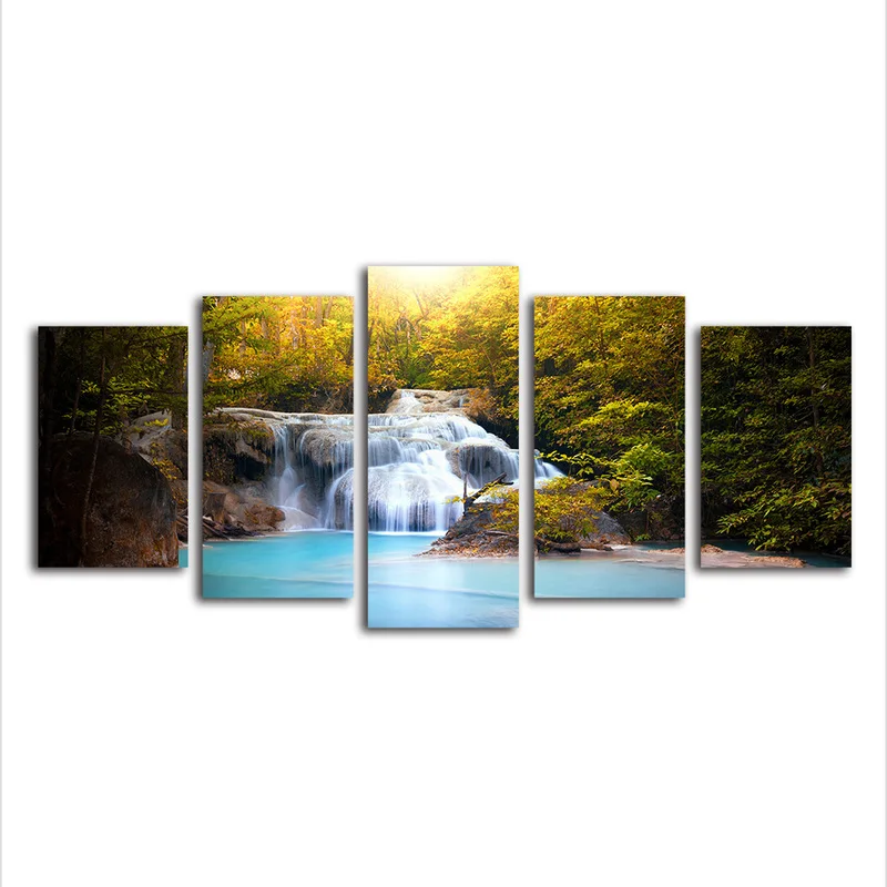 5Pcs/set Landscape Wall Art Beautiful Waterfall Painting Printed On Canvas For Living Room Decor