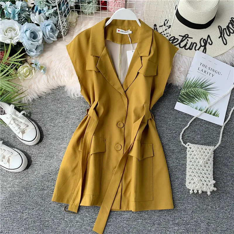 

2019 new fashion women's dresses temperament pocket dress sleeveless tide