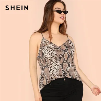 

SHEIN Plus Size Snake Skin High Street Women Camis Sleeveless Spaghetti Strap Tops