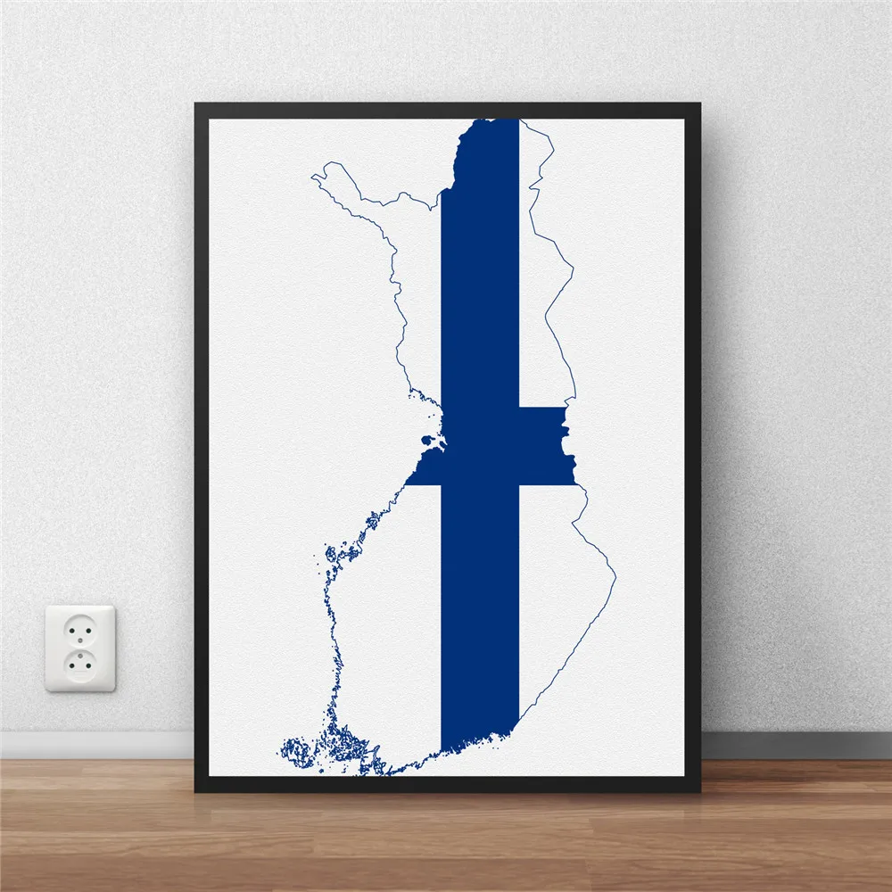

Finland Flag Modern Coated poster Home decoration Painting library country World Map cafe Restaurant wall art sticker no frame