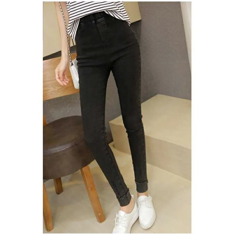 

Spring Women Pants High Waist Skinny Pants Leggings Black Casual Imitation Denim Trousers Pull On Sexy Leggings Sporting Pants