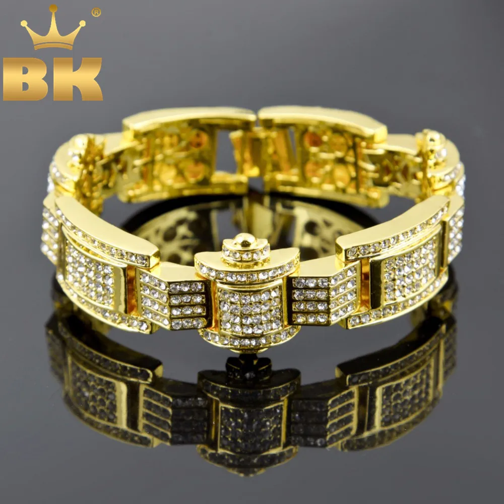 Шикарный королевский мужской крутой тяжелый браслет серебряный черный золотой цвет Iced Out браслеты со стразами хип-хоп шикарные модные ювелирные изделия