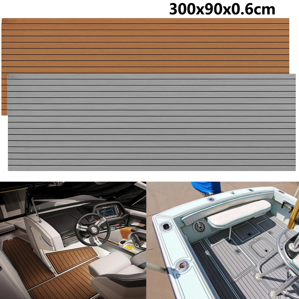 

300x90x0.6cm Self-Adhesive EVA Foam Brown/Gray With Black Line Boat Yacht RV Caravan Flooring Faux Teak Boat Decking Sheet Decor