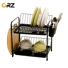 ORZ 2 Layers Kitchen Dish Shelf Plate Rack Drain Bowl Cutlery Cup Holder Dish Drainer Drying Rack With Tray Kitchen Organizer