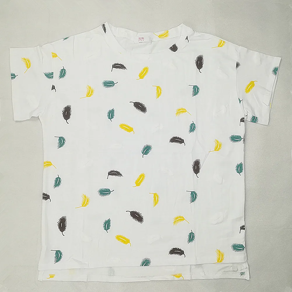 

Cotton Women Tops Tees Summer Feathers Print White Casual Female T-shirt Short Sleeve Soft Breathable Sweet Girl Shirts Clothes