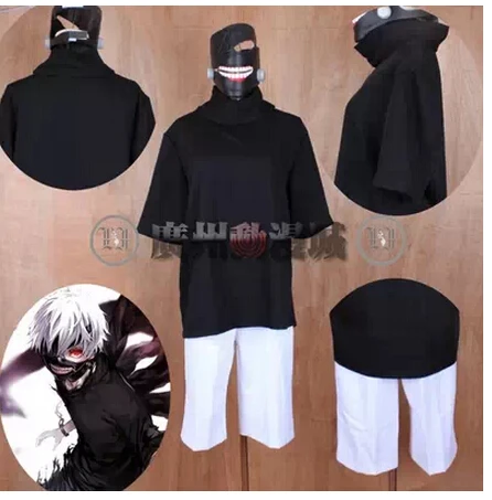 

New Hot Japanese Anime Tokyo Ghoul Kaneki Ken Cosplay Mask top pant costume customized set