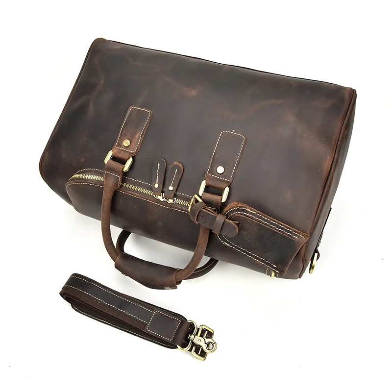 Side Display of Woosir Crazy Horse Leather Vintage Luggage Duffle Bag