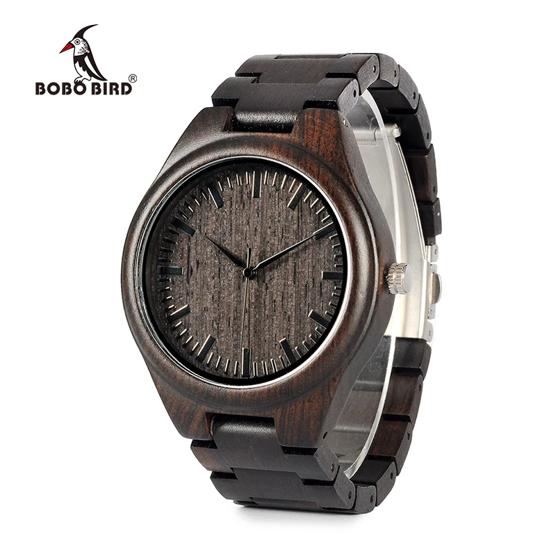 BOBO BIRD WH05 Brand Design Classic Ebony Wooden Mens Watch Full Wood Strap Quartz Watches Lightweight Gift for Men Carton Box