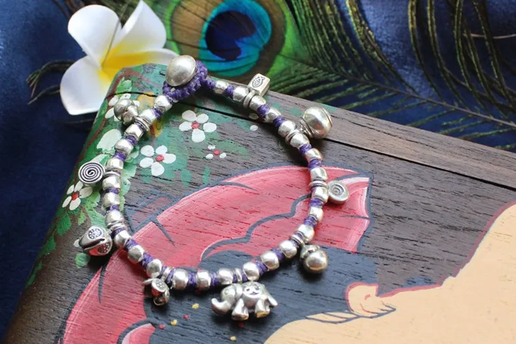 New Original hand-woven Thai silver S990 silver bracelet for woman elephant flower woman's bracelet woman's anklet