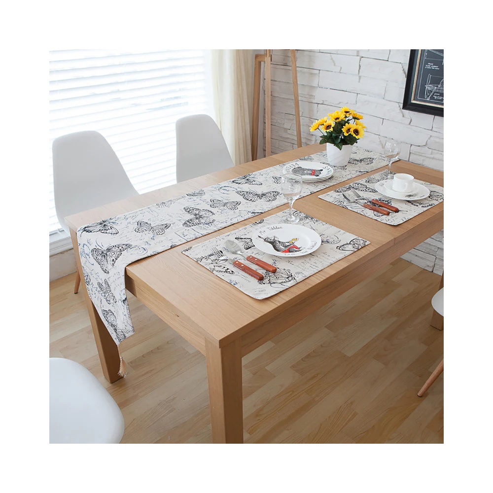 

Lychee Black Butterfly Pattern Tassel Table Runner Hit Color Table Runner for Home Wedding Birthday Party Outdoor