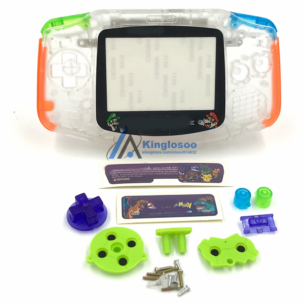 Dreamy Полный Корпус в сборе корпус с цветными резиновыми накладками Кнопка экран объектив этикетка-наклейка винты для игры мальчик Advance Игровая приставка GBA - Цвет: Clear