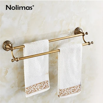 

Bathroom Copper Towel Bar Antique Brass Toilet Towel Holder Double Towel Rack Shelf Solid Holder Brief Fixed Bathroom Accessory