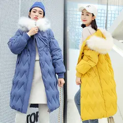 2019 Новая модная зимняя куртка женская тонкая однотонная меховая одежда с капюшоном женские длинные парки куртка толстые теплые длинные