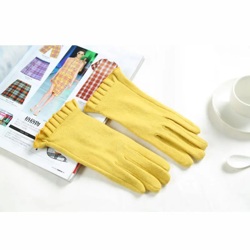 Новинка, модные кашемировые женские зимние перчатки, женские теплые перчатки на весь палец, элегантные мягкие кашемировые перчатки, варежки - Цвет: yellow