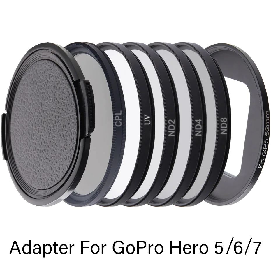 Hero5/6/7 фильтр для камеры Алюминиевый адаптер+ UV CPL ND 2 4 8 фильтры+ крышка набор для GoPro Hero 5 6 7 черный оптический стеклянный объектив аксессуар