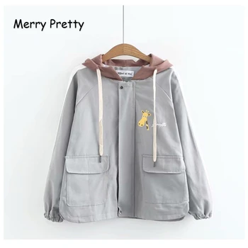 

MERRY PRETTY Women Animal Printed Outerwear Coats 2018 Autumn Long Sleeve Pockets Hooded Jackets Casual Zippers Chaqueta Mujer