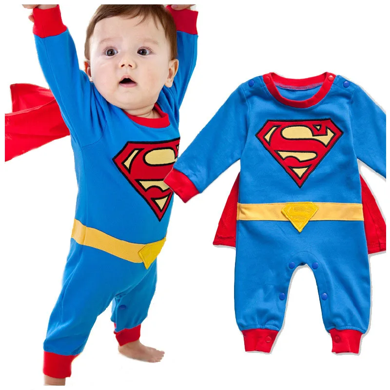Для маленьких мальчиков Ползунки с длинными руками в стиле Супермена, украшенный сборками Хэллоуина Рождественский костюм подарок для мальчиков Детский комбинезон весна-осень Костюмы