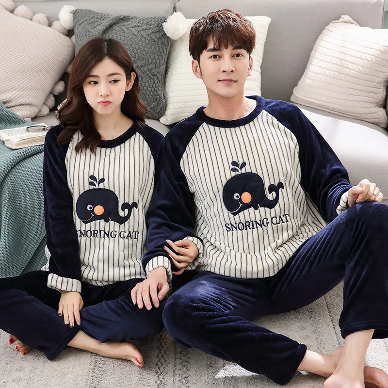 

JINUO Funny adult unisex woman pajamas sets winter sleepwear cartoon characters animals printing couple lover pyjamas nightgown