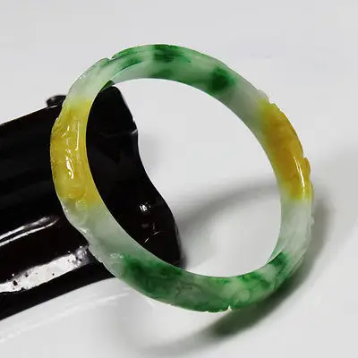 

0304 NATURAL BEAUTIFUL CHINA HAND-CARVED GREEN JADE GEMS BANGLE BRACELET