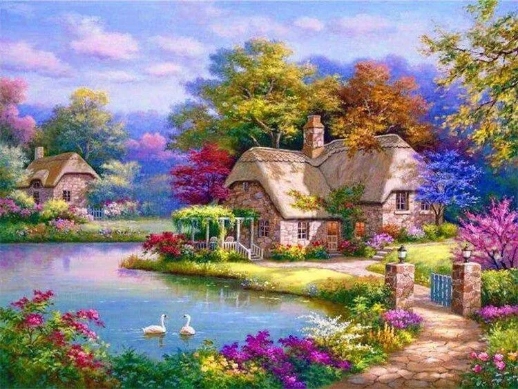 

Garden architecture landscape Diamond Embroidery DIY Needlework Diamond Painting Cross Stitch 5D Rhinestones Decor Paintings