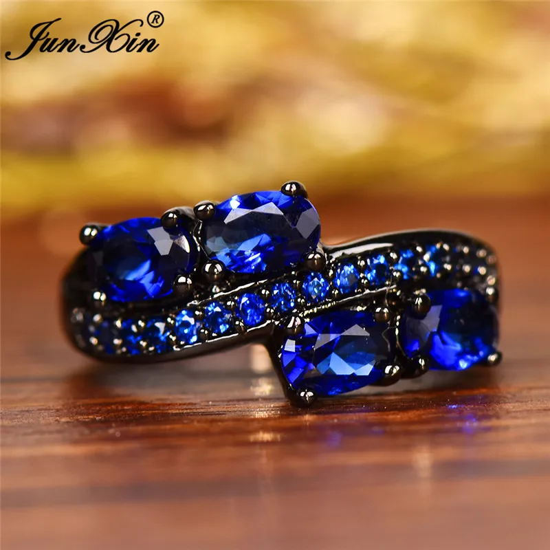 

Boho Female Blue Oval Finger Ring Fashion Birthstone Ring Black Gold Jewelry Vintage Purple Red Pink Wedding Rings For Women