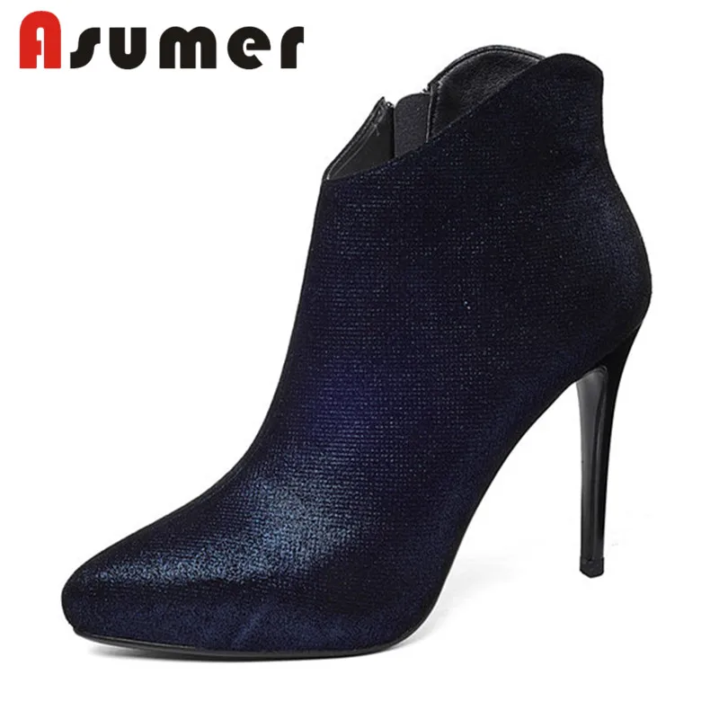 

ASUMER NEW ARRIVE 2018 adult sexy high heels boots pointed toe thin heels ankle boots for women shallow genuine leather boots