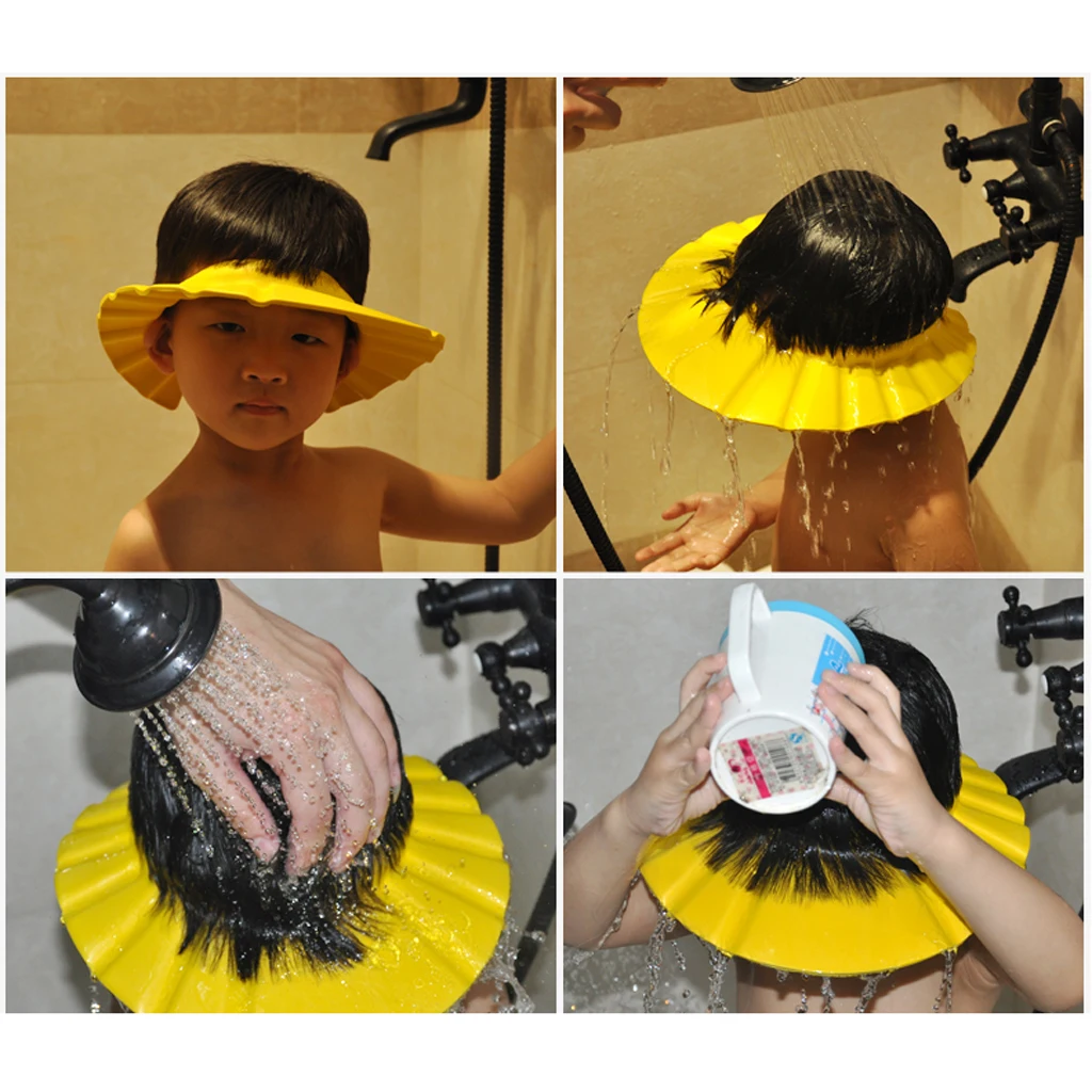 One Piece EVA Baby Kids Swimming Swim Bath Bathing Bathroom Shower Adjustable Cap Wash Cutting Hair Shield Waterproof Visor Hat