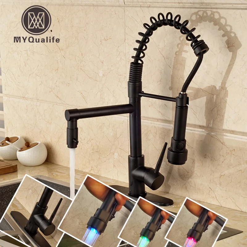 

Oil-rubbed Bronze Rotation Side Spout Kitchen Faucet Single Lever Deck Mounted LED Color Changing Mixer Taps