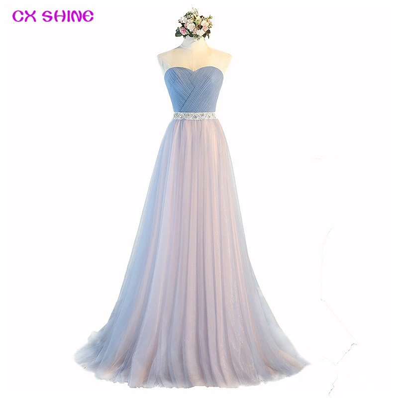 CX SHINE индивидуальный цвет синий тюль без бретелек Длинные вечерние платья