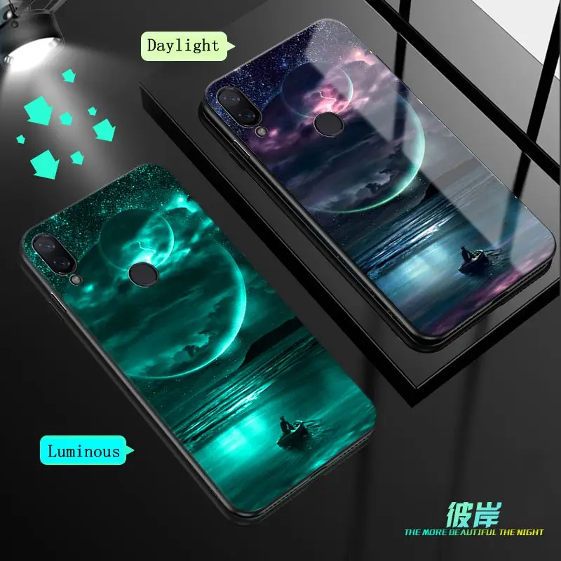 

Ollivan For Xiaomi Redmi Note 7 Case Luminous Tempered Glass Phone Back Cover For Xiaomi Redmi 7 Note 7 Pro Case Cover Silicone