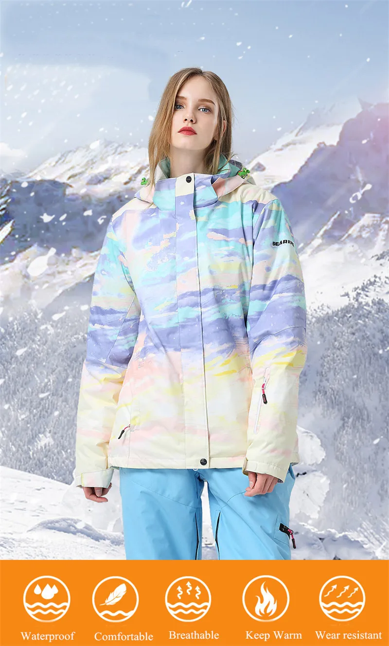 Женский водонепроницаемый цветной лыжный костюм для сноуборда, зимний теплый костюм для походов, кемпинга, катания на лыжах