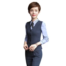 Professional ol Business formal female stripe vest pants suits fashion slim office ladies plus size work wear vests suits tops