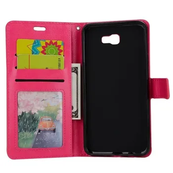 

30pcs/lot free shipping Soft TPU + PU Leather Crazy Horse Wallet Leather with Photo frame Case for Samsung Galaxy J7 Prime