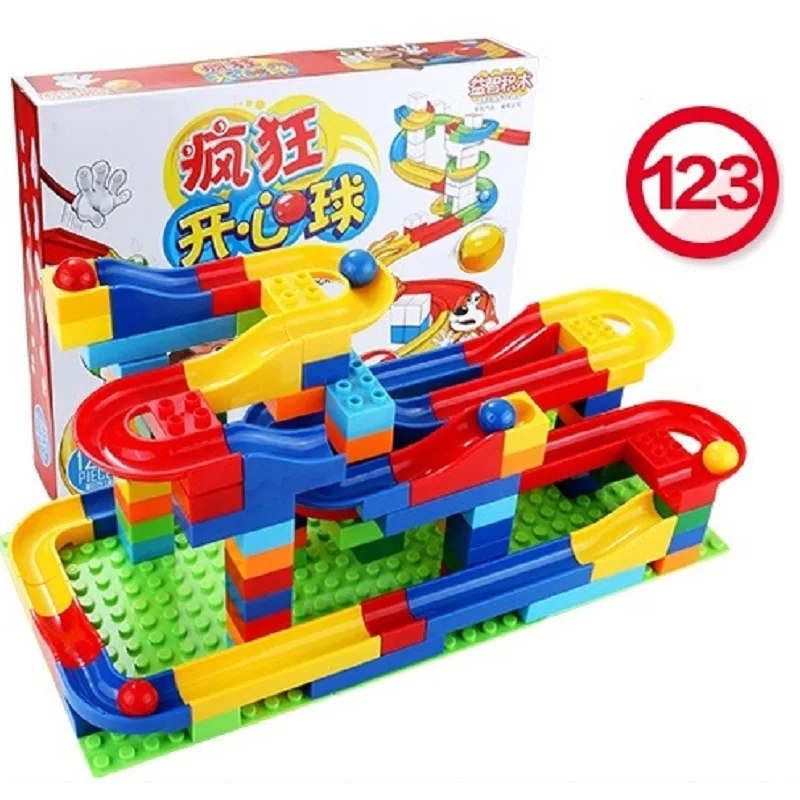 Free shipping 123pcs DIY Construction Marble Race Run Maze Balls Track Plastic House Building Blocks Toys