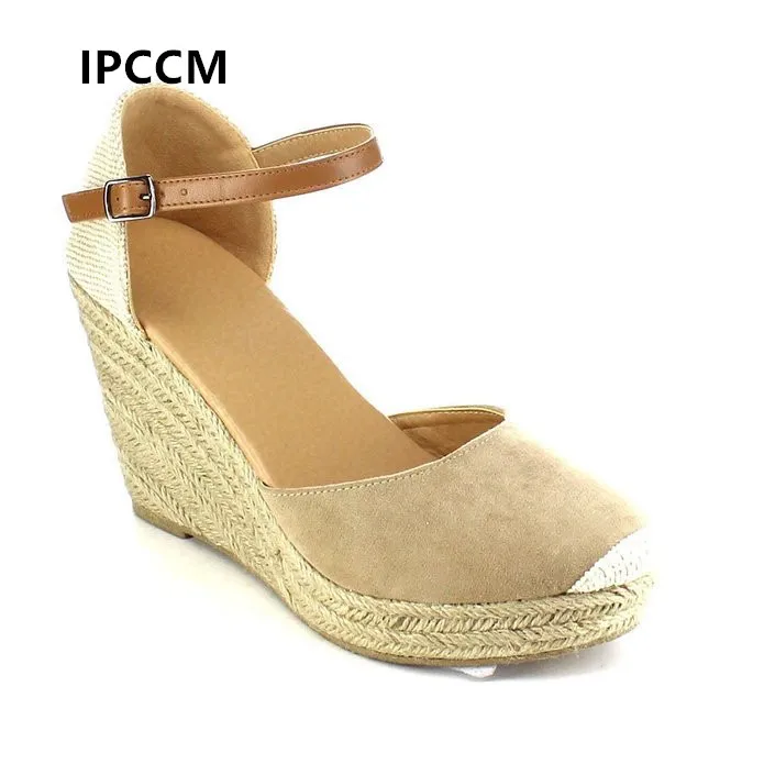 

IPCCM Brand Summer Fashion Wedge With High Heel Color Matching Buckle Ladies Sandals Scrub Suede Sandals Size 34-43