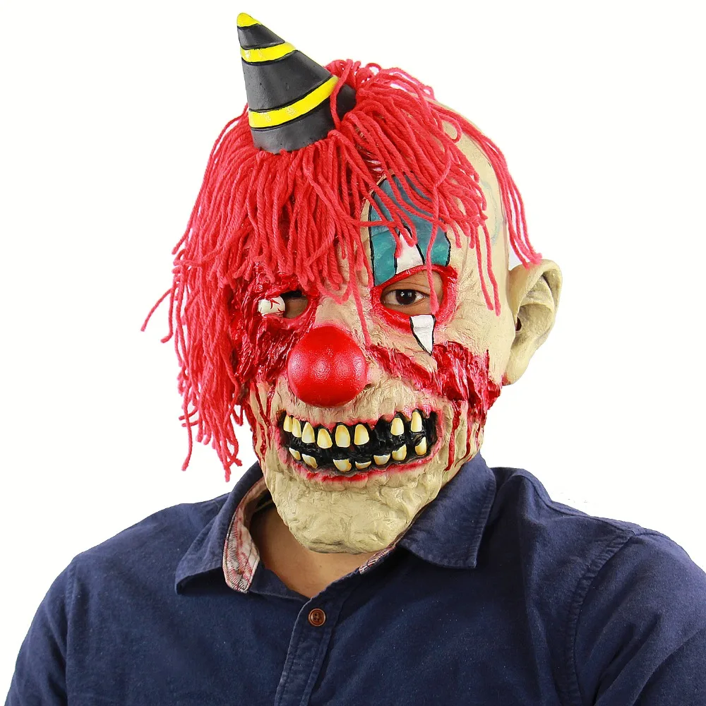 

Halloween Horrific Demon Adult Clown Cosplay Props Devil Flame Zombie Mask Scary Creepy Clown Evil Latex Mask Horned Clown