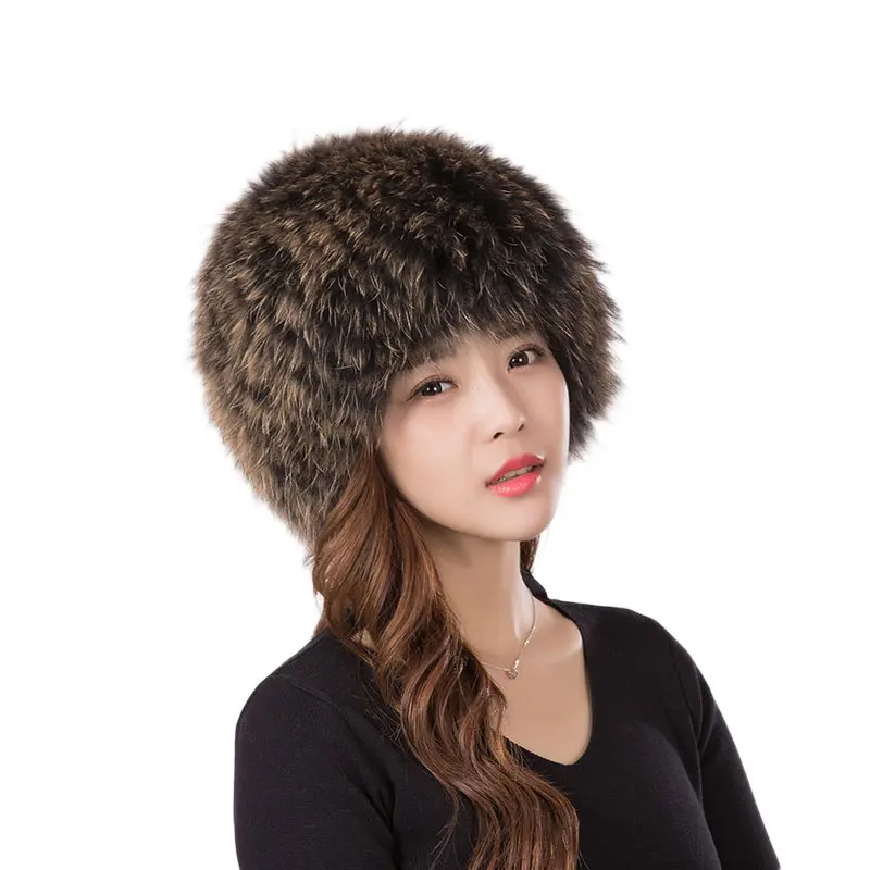 

Autumn and winter fur hat Women fashion raccoon Beanies hat Warm Skullies hat
