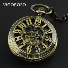 Steampunk Montre De Poche Pendentif Chiffres Arabes Montres À Remontage Manuel Chaîne Gratuite Moitié Chasseur Antique Horloge Avec Boîte-Cadeau