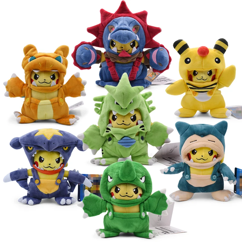 

7 Styles Mixed Anime Pikachu Cosplay Hydreigon Tyranitar Charizard Snorlax Peluche Plush Stuffed Toy Christmas Gift For Children