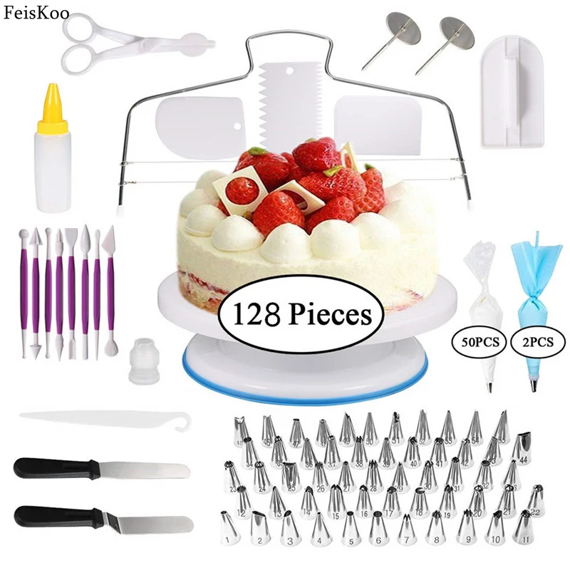 

128PC/Set Cake Decorating Tools Kit icing piping nozzles Turntable Pastry piping bag Pastry Nozzle for cream Baking Cake Tools