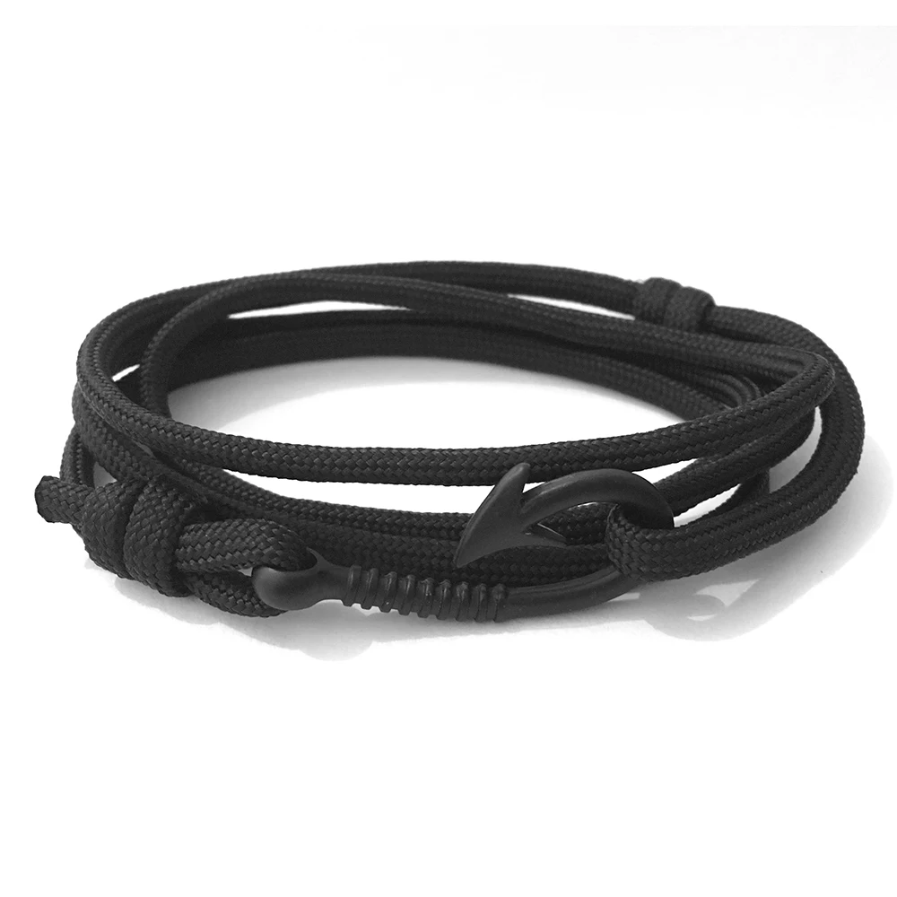 

New Adjustable Fashion Men Paracord Anchor Bracelet Woman Charm Survival Chain Sport Lovers Bracelets Black Anchor