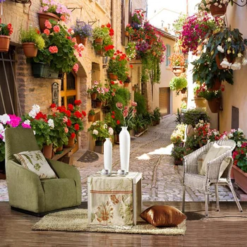 

Colorful Flowers In The Alley 3D Photo Wallpaper Moisture-proof Wall Covering Dining Room Living room Home Decor Papel De Parede