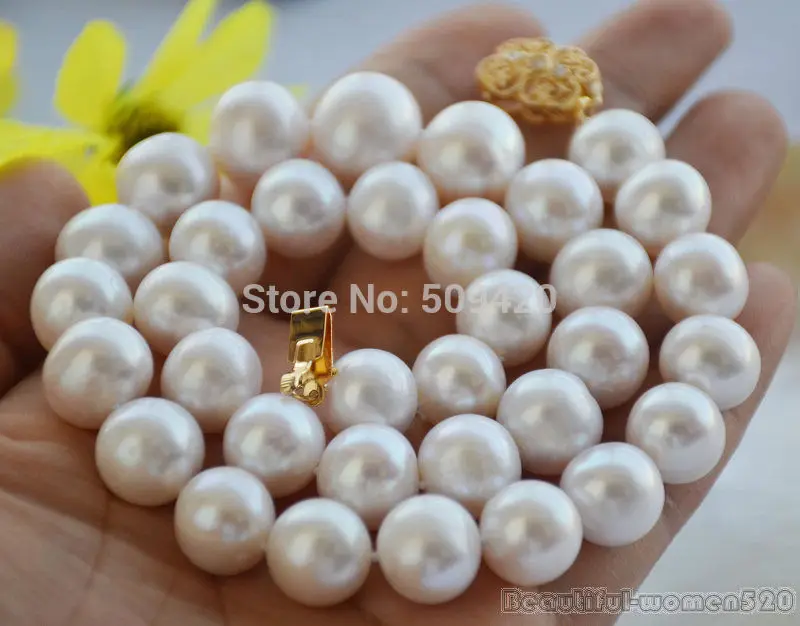 

W&O658>>AAA++ 12mm WHITE ROUND freshwater PEARL NECKLACE 17inch