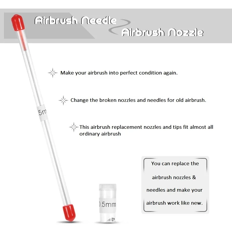 0,2 мм, 0,3 мм, 0,5 мм, сменные иглы для аэрографа, пистолет-распылитель, модель распыления, уход за краской, инструмент для очистки сопла