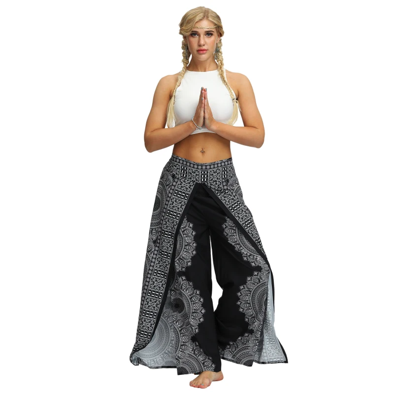 

N-olsollo Thailand Style Workout Fitness Wide Leg Trouser Loose Mandala Pantalones Mujer Polyester Gymn Joggers High Waist Pants
