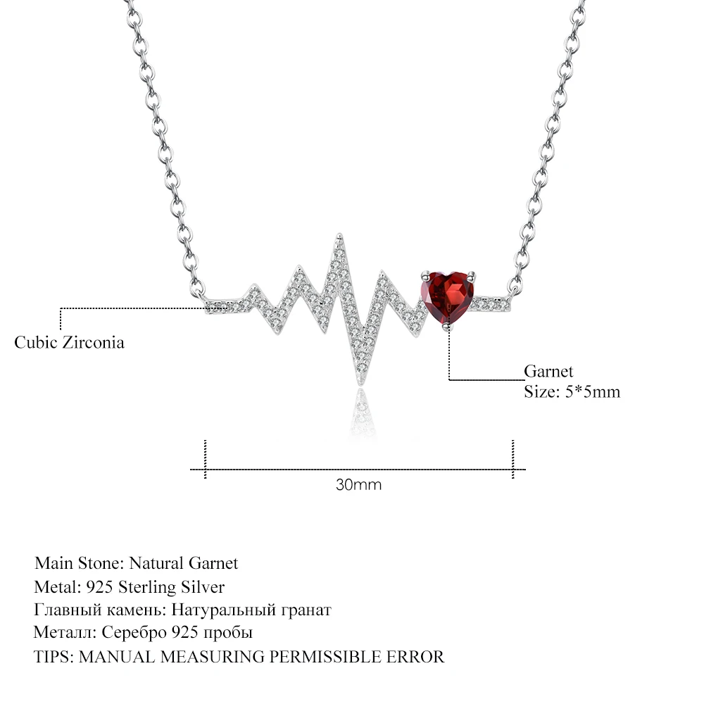GEM'S балет натуральный красный гранат 925 пробы серебро сердцебиение Любовь Подвеска в виде электрокардиограммы ожерелье для женщин Свадебные украшения