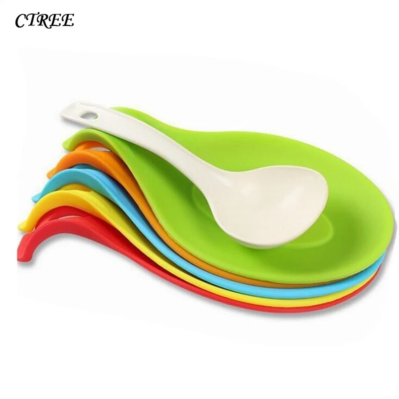 

CTREE Food Grade Silicone Spoon Holder Mat Heat Resistant Placemat Spoon Rests Stand Kitchen Storage Holders Accessories C470